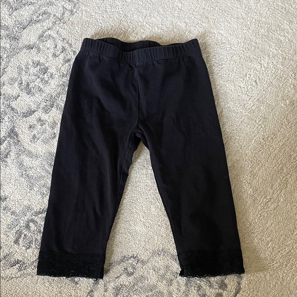 Place Black Kids Capri length Leggings with Lace Trim - Picture 1 of 3